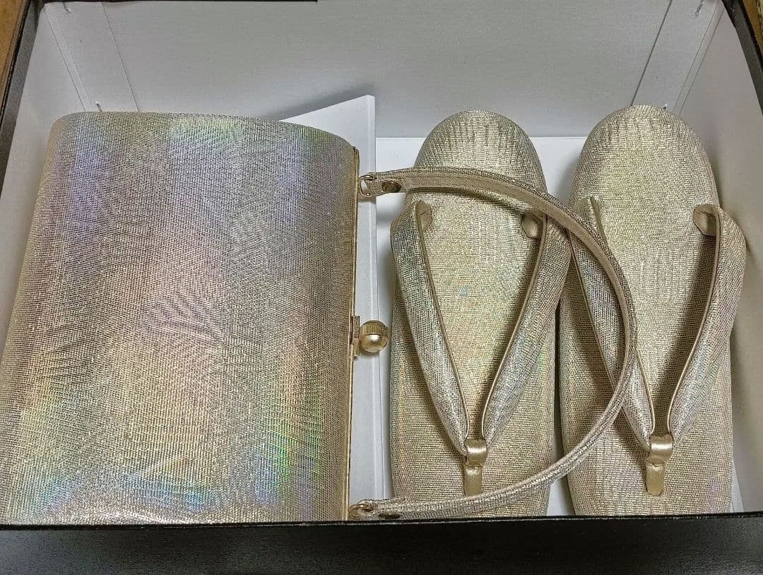 キンワシ印　草履バッグセット　ゴールド　レインボー　着物　和装　和服