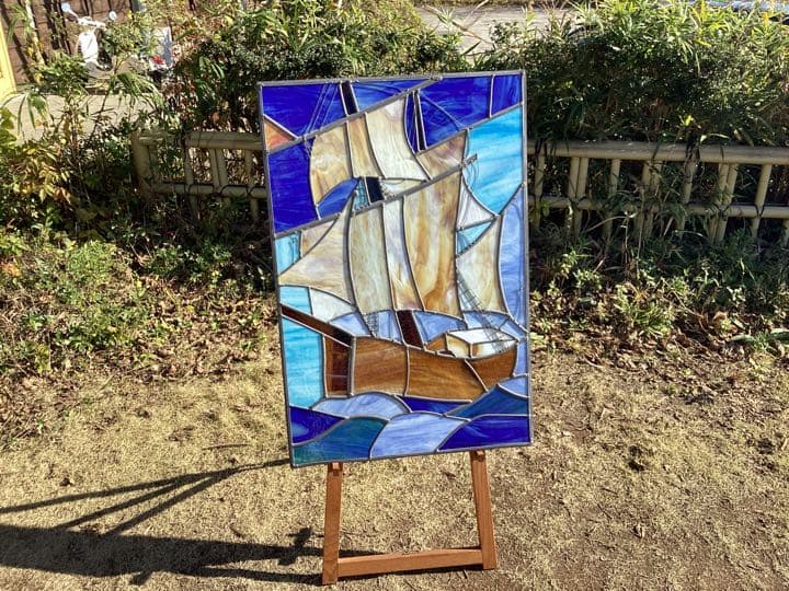 大きめのステンドグラスパネル ヨット