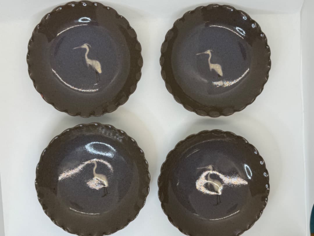 白鷺サギ絵皿(現川焼) 4客 【公式通販】 白鷺サギ絵皿(現川焼)