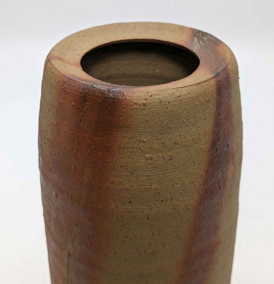 岡山県重要無形文化財 藤原建 備前焼 緋襷筒花入 四方桟共箱 花器 花瓶