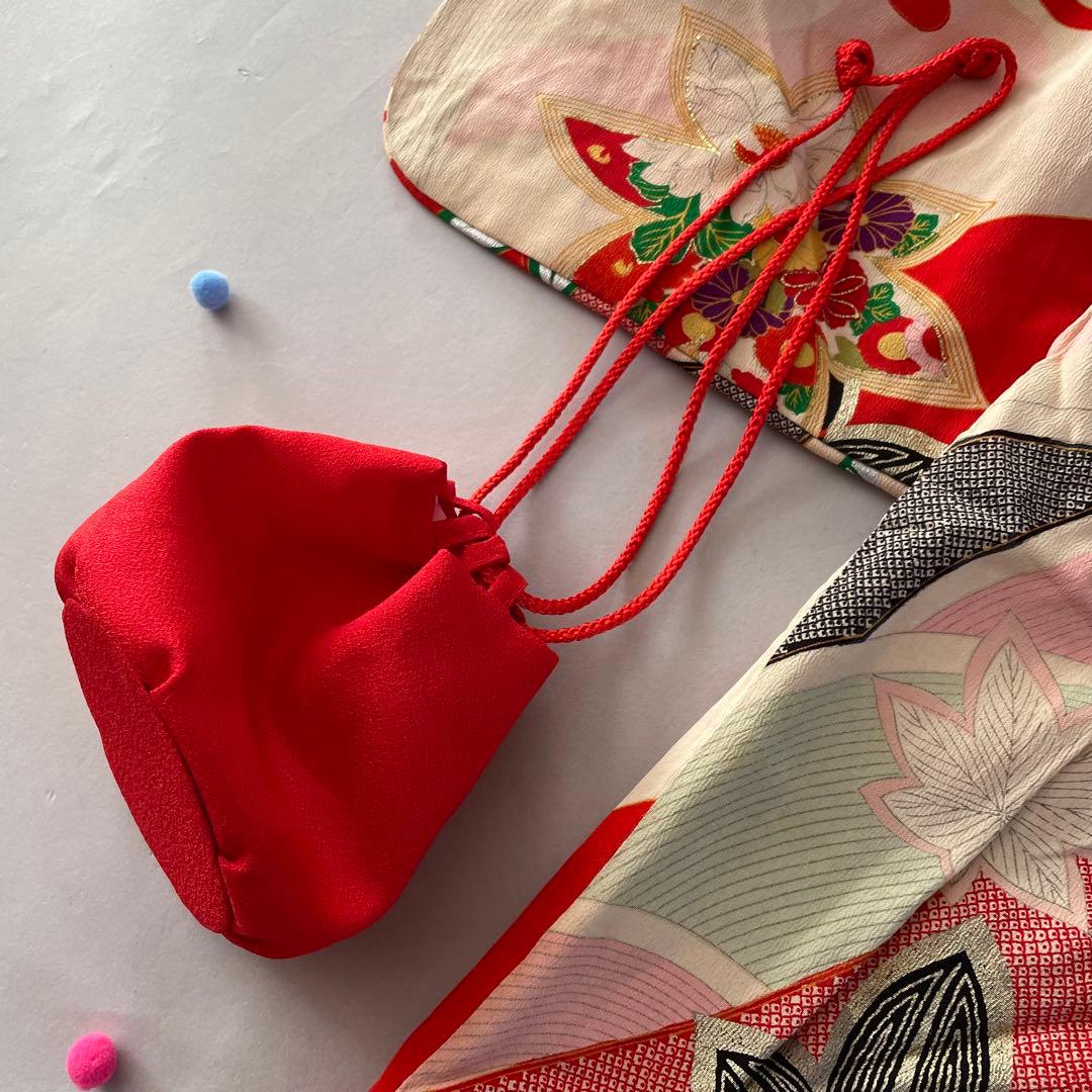 七五三　５歳〜６歳向き　アンティークお着物セット　髪飾り付き