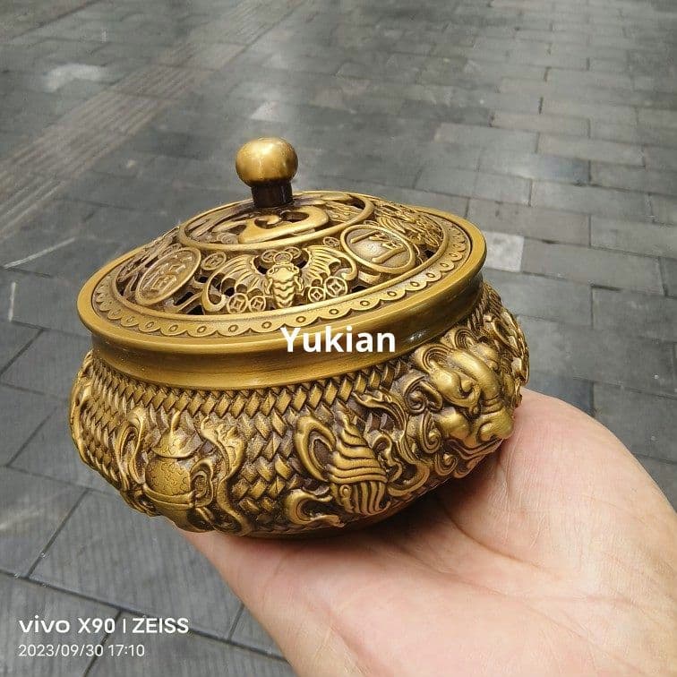 銅器 獅頭炉 五福臨門八宝薫香炉 香道具 装飾品 工芸品 美術品