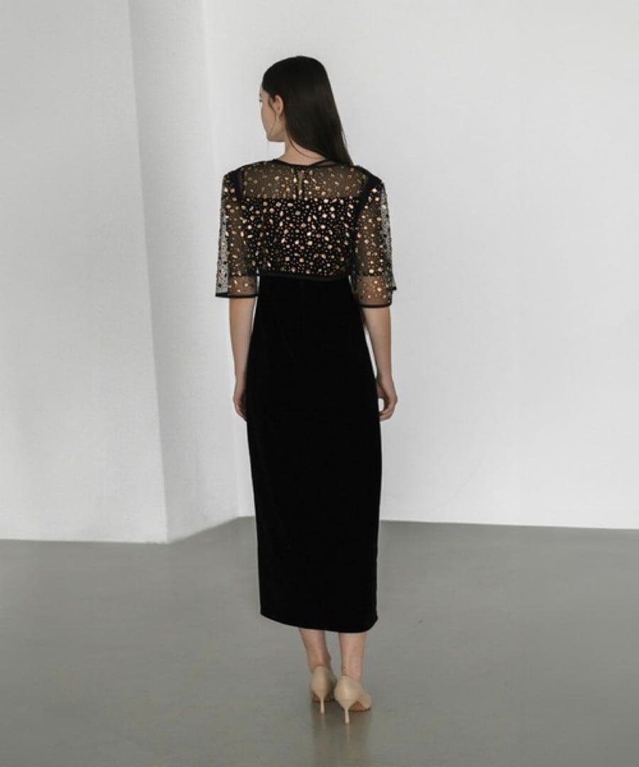 leja ビジューストーンボレロベロアスリットIラインドレスワンピース