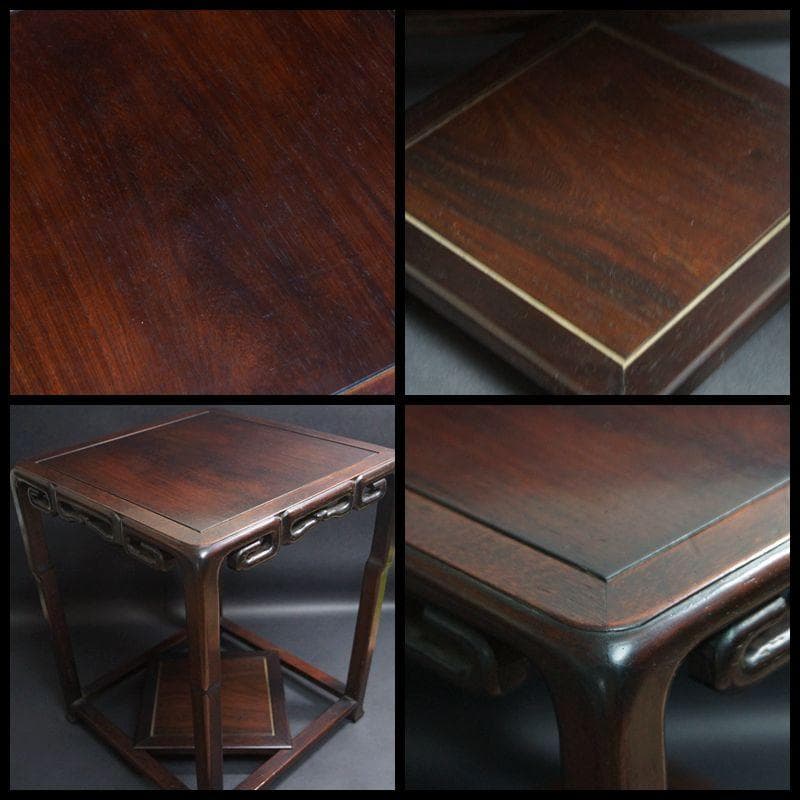 茶道具 老唐木紫檀 高台花台 飾台 香炉台 盆栽台高36.5cm/ 華道具時代物