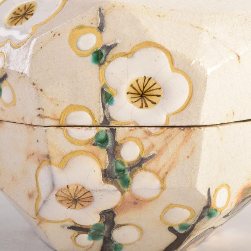 茶道具 山崎窯 浅野紫仙造 乾山写 紅白梅図 香合 共布共箱 V