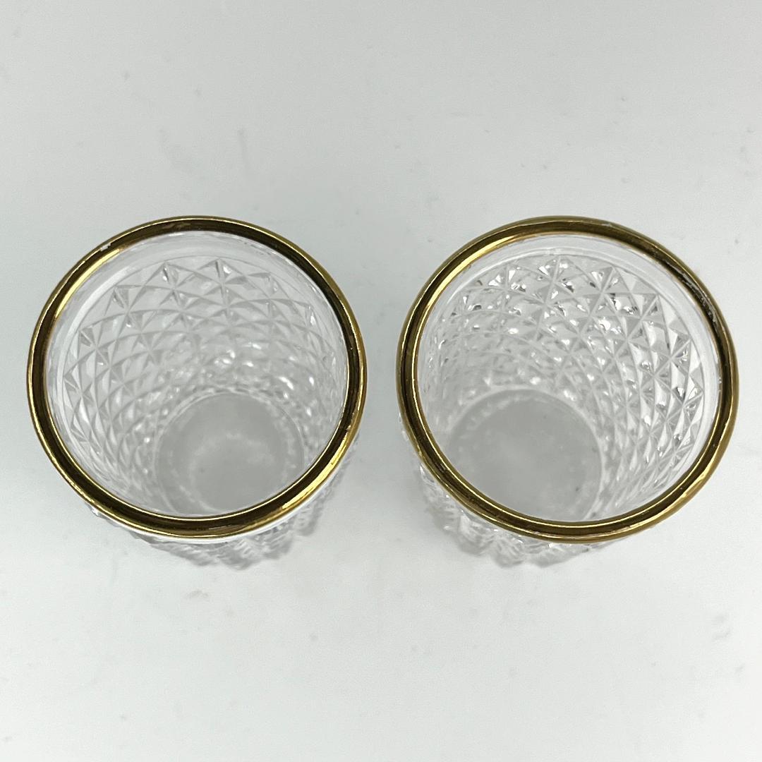 オールドバカラ 希少な筒型切子盃 ペア 口縁金彩 明治期 春海商店