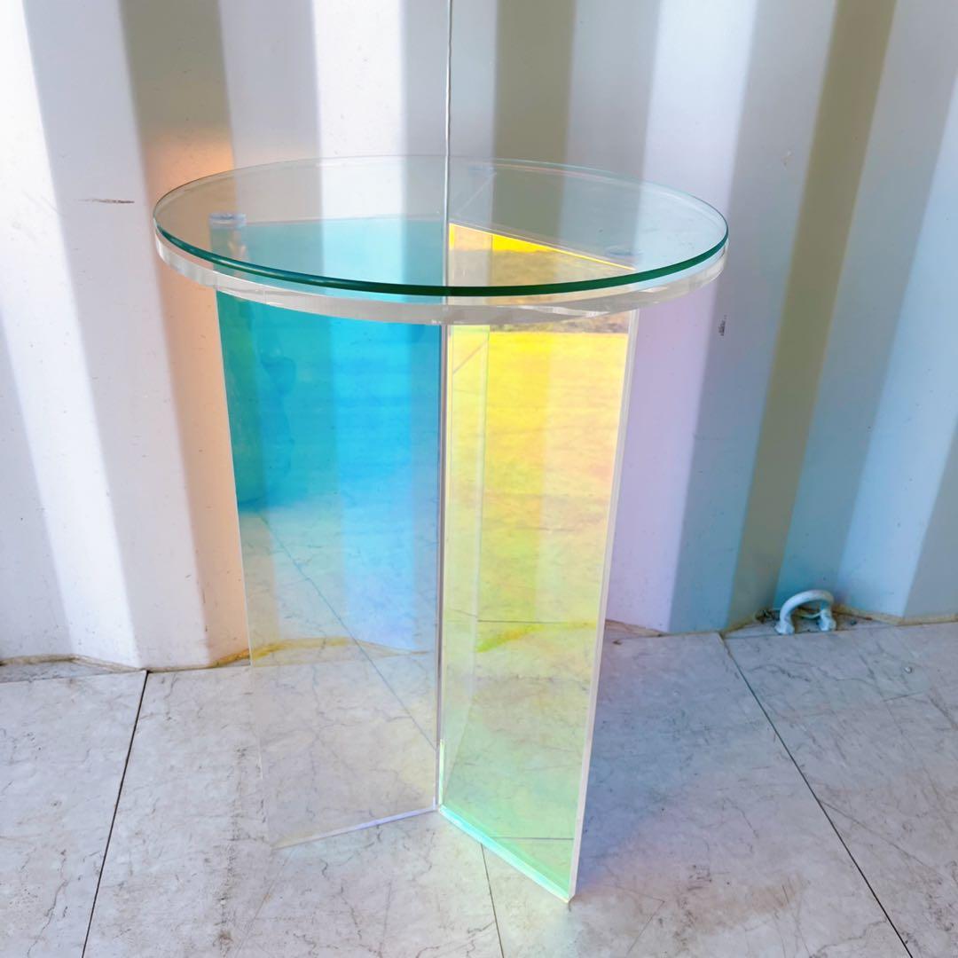 取付無料！オーロラ ホログラム 韓国風アクリル形ミニサイドテーブル