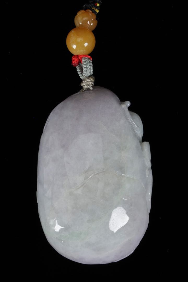 中国美術】 ラベンダー翡翠 紫翡翠手彫 細密彫刻 龍紋 握り石 根付 紐付