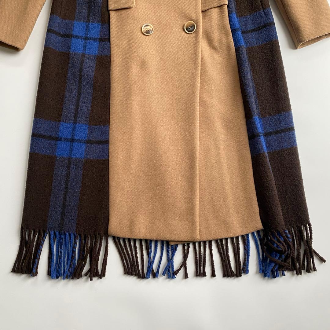 セミクチュール ダブルブレストチェスターコート チェック 青 ブルー