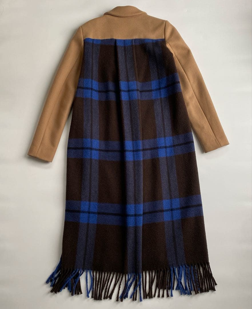 セミクチュール ダブルブレストチェスターコート チェック 青 ブルー