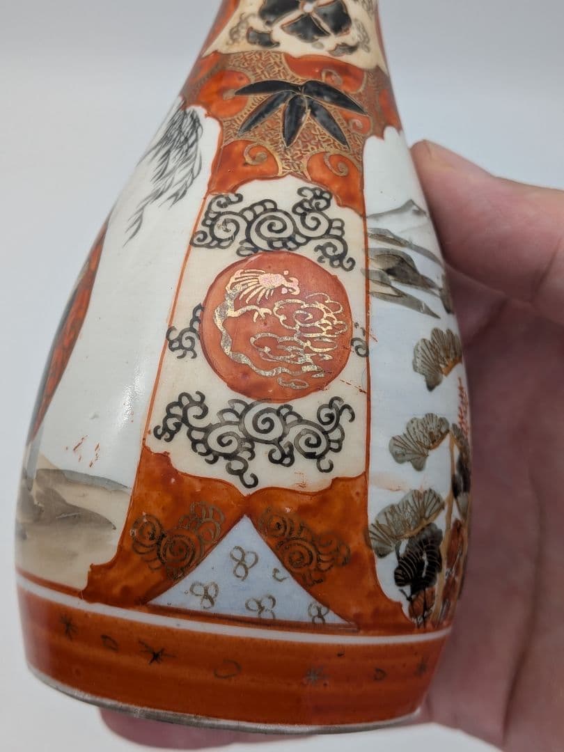 明治～昭和初期 九谷焼 赤絵徳利一対 時代箱 とっくり 酒器 食器