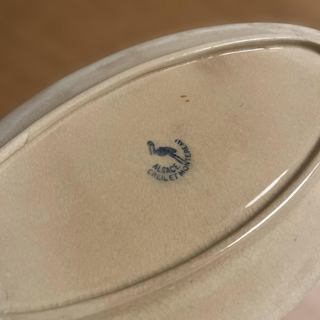 クレイユモントロー ラヴィエ オーバル皿アルザス コウノトリの刻印