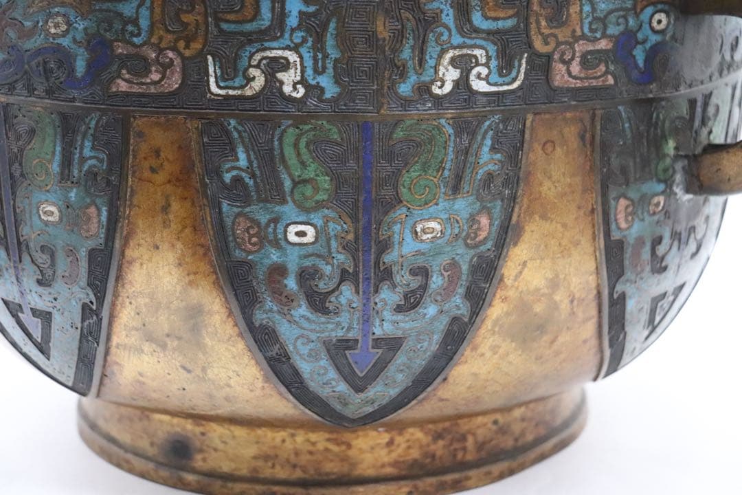 中国　七宝焼　渡金象耳葵龍紋簋　在銘　送料込み251217