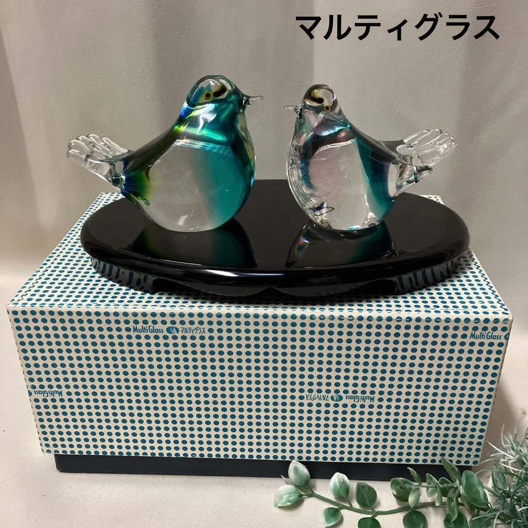 Multi Glass マルティグラス 鳥置物 ペア 伝統工芸 ガラス置物 - メルカリ
