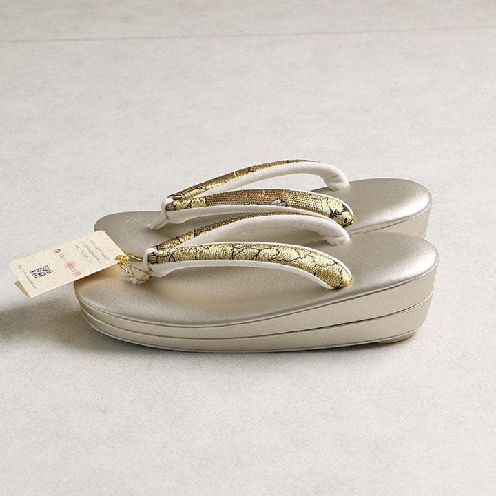 【新品】草履バッグセット　草花柄　ゴールド　草履24cm　01630N