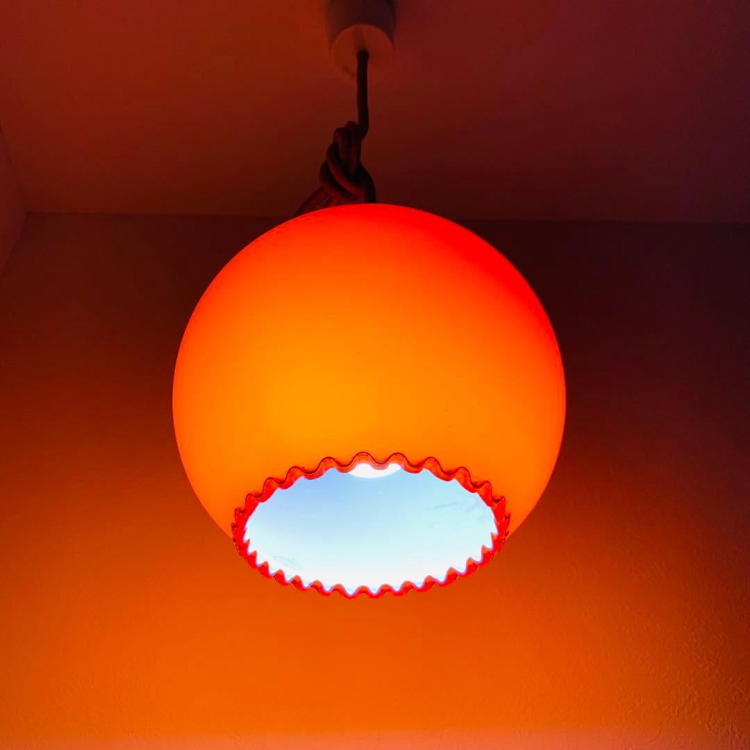 昭和レトロ レッドガラスシェード 赤 フリル ランプシェード レトロポップ