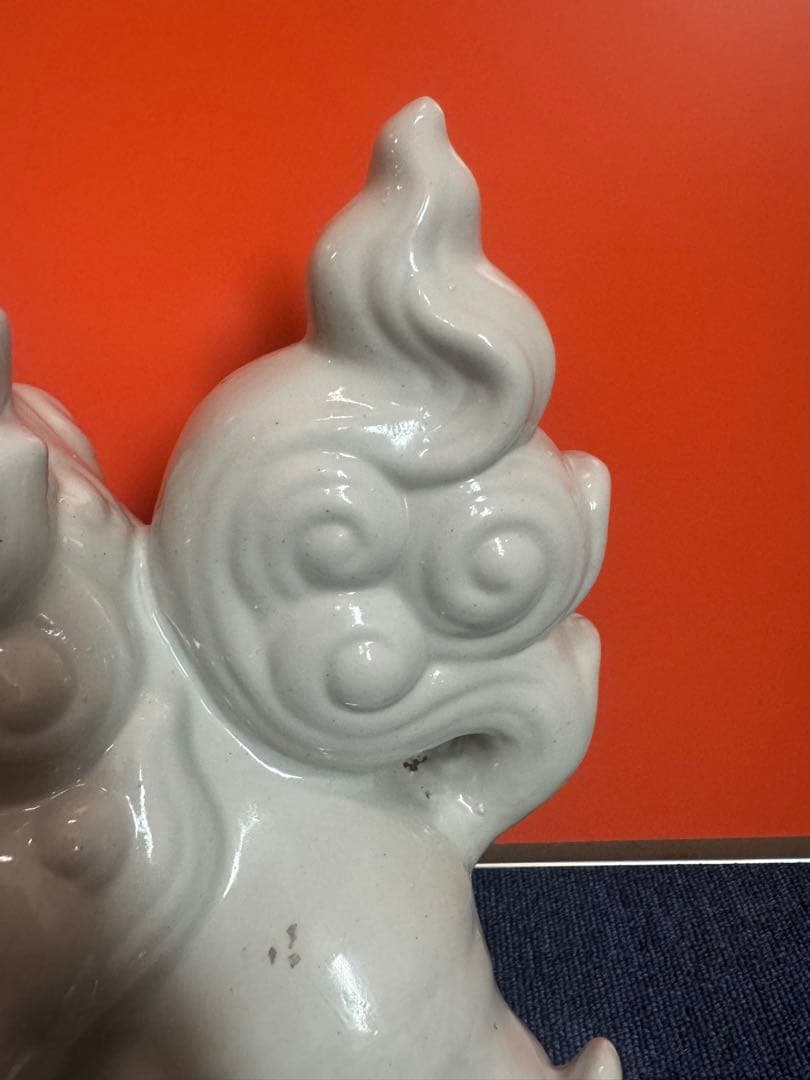 1815 九谷焼 白磁玉乗り獅子 縁起物 獅子置物 高さ約32cm 時代物