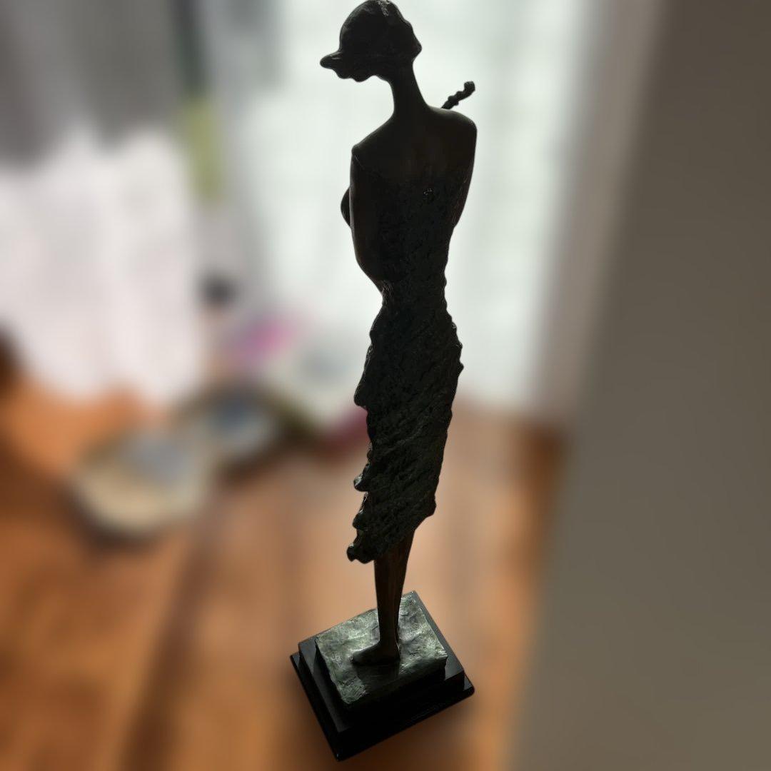 ブロンズ製女性像 バイオリンを持つ女 銅像 彫刻 高さ1.17m