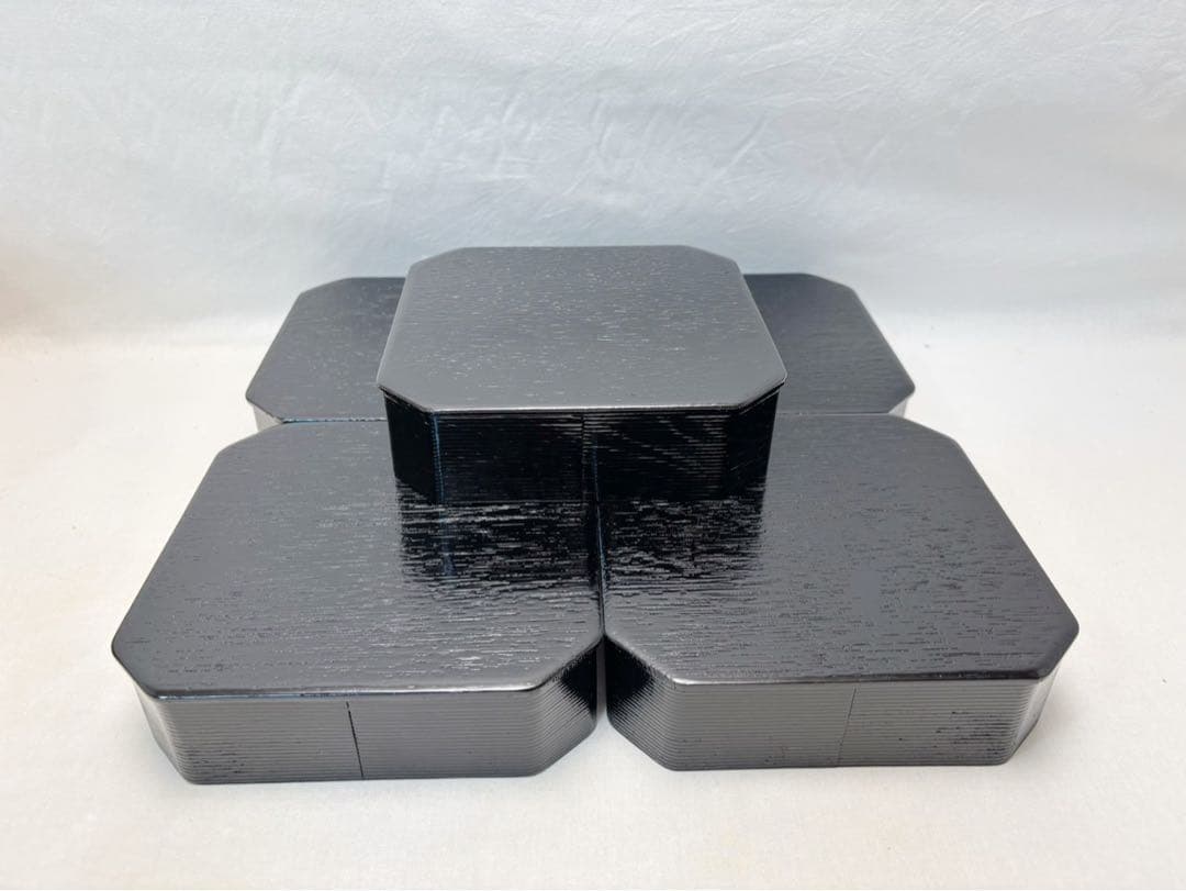 ほぼ未使用 懐石道具 木製柿合塗 5段縁高重 茶懐石