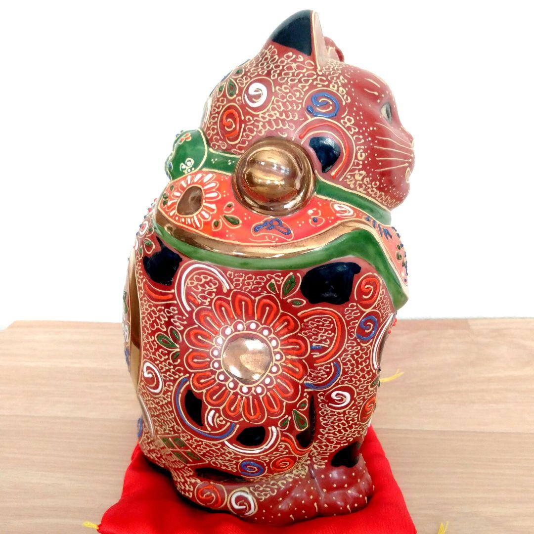 九谷焼　八橋窯　招き猫　7号 (20cm)　美品　縁起物　左手　千客万来