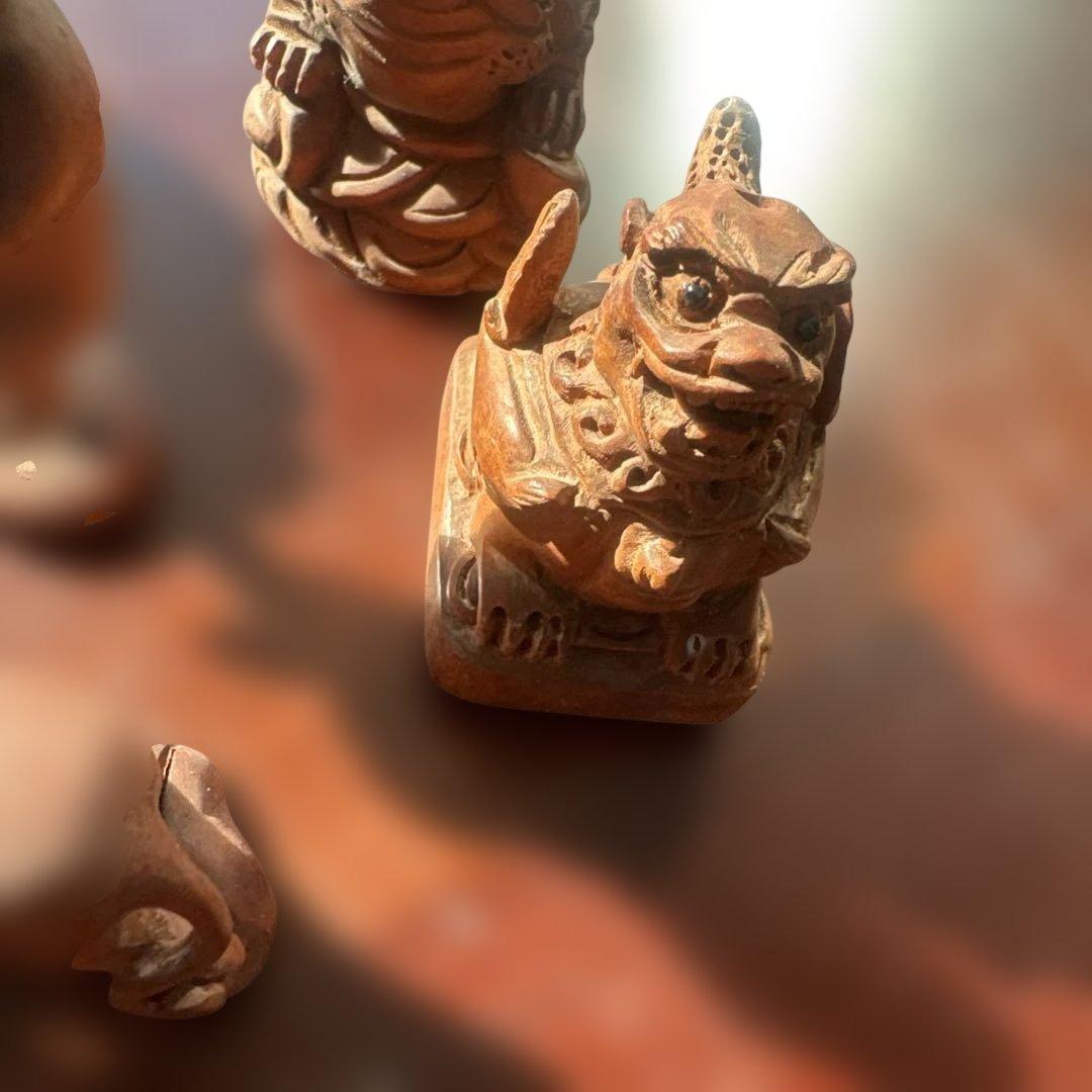 時代提げ物 唐木黄楊木彫刻 犬・猿・虎など 根付 置物 根付 猿 時代