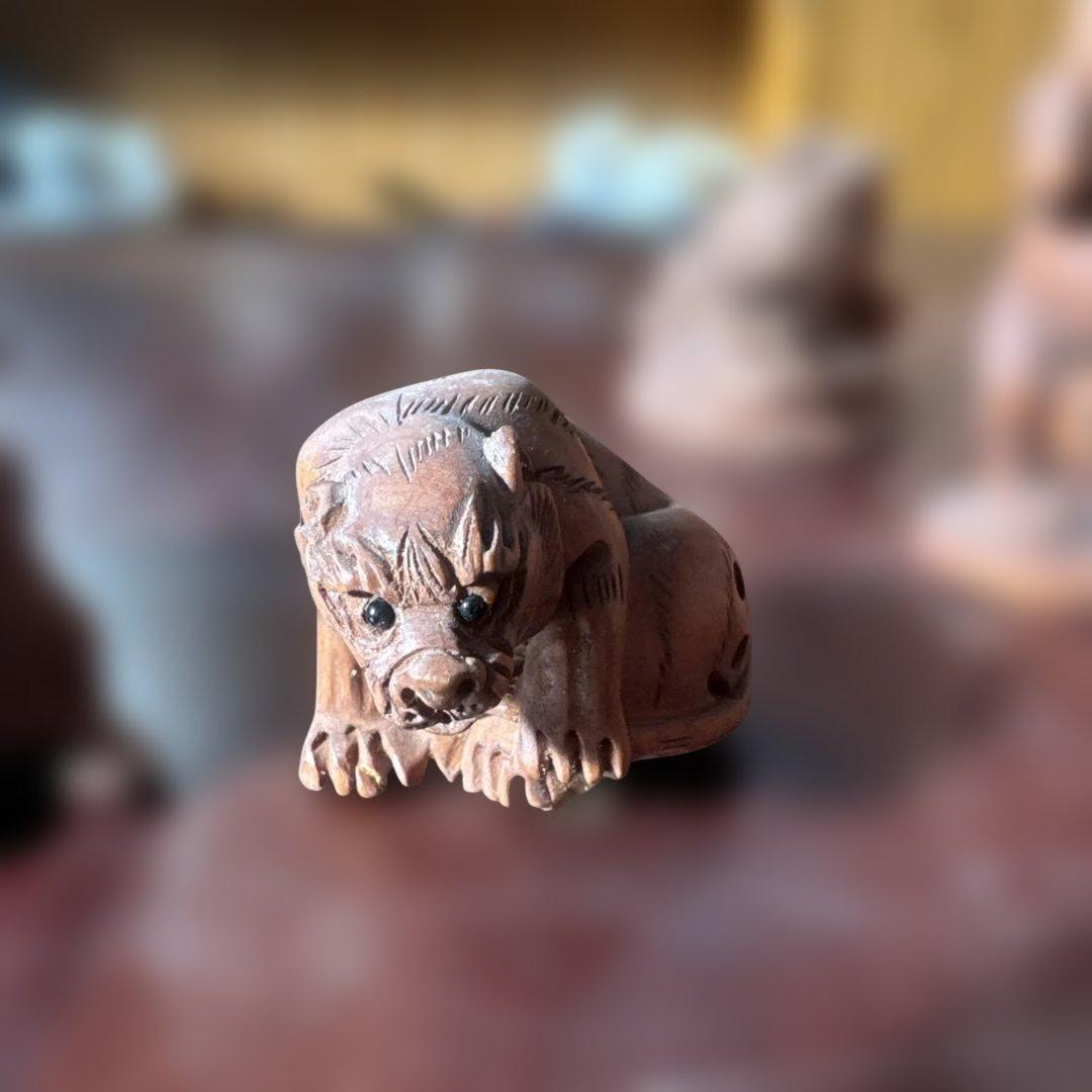 時代提げ物 唐木黄楊木彫刻 犬・猿・虎など 根付 置物