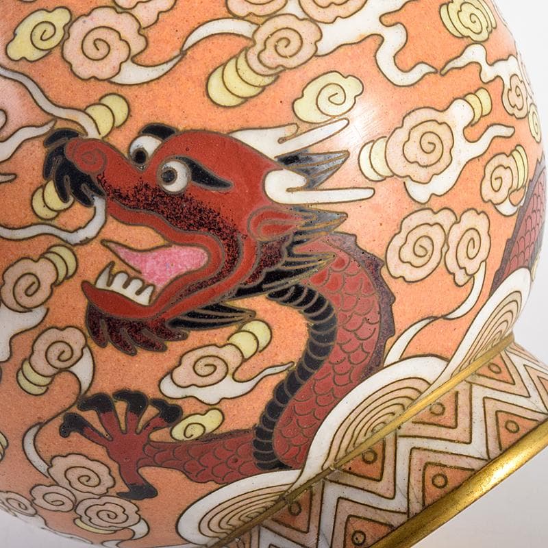 中国 景泰藍 古七宝琺瑯彩 雲竜文 蕾口瓶 共箱 D R7822