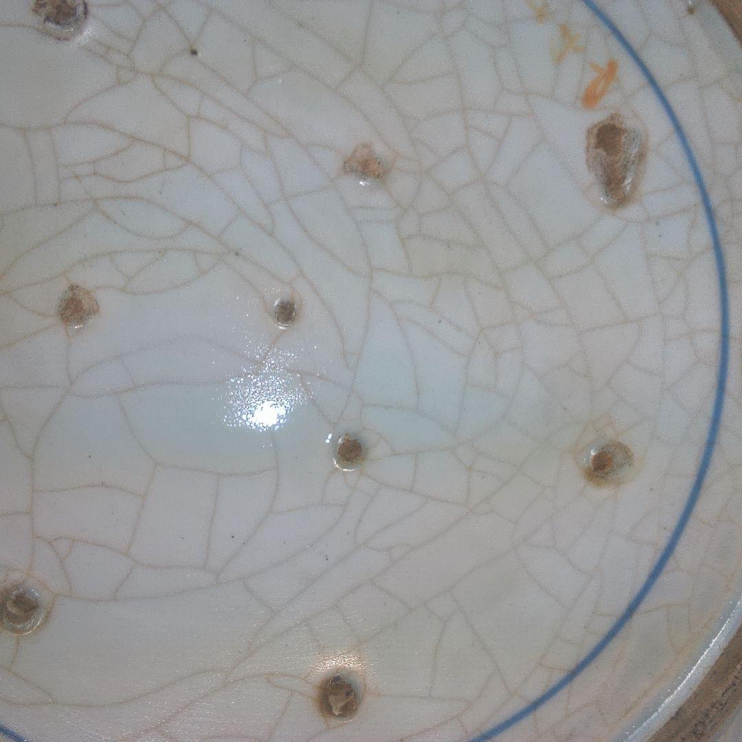 骨董6青い花柄の陶磁器平皿 大皿□青華麒麟紋花弁型