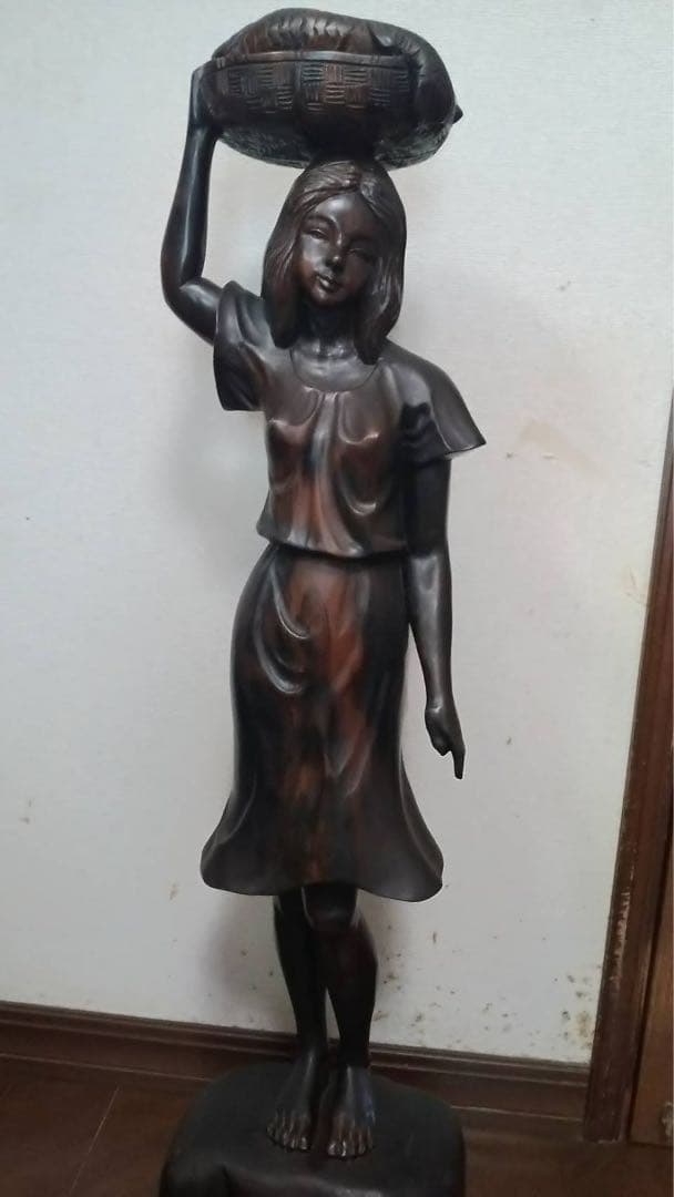 木彫り 女性像 94cm 黒檀 置物 バリ島 美人像 アンティーク 彫刻 工芸