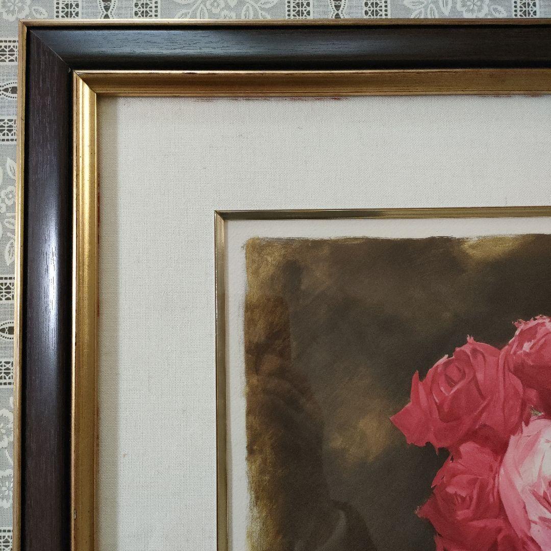 斎藤三郎 大判リトグラフ『薔薇』直筆サイン入、ウコン布&共箱付