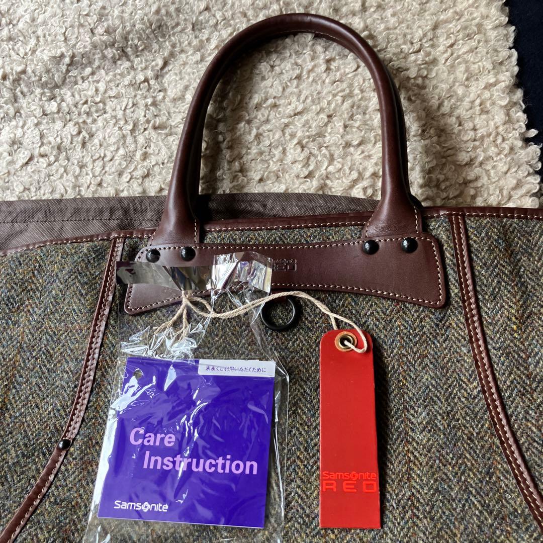 ツイードトートバッグ サムソナイト レッド Harris&Tweed