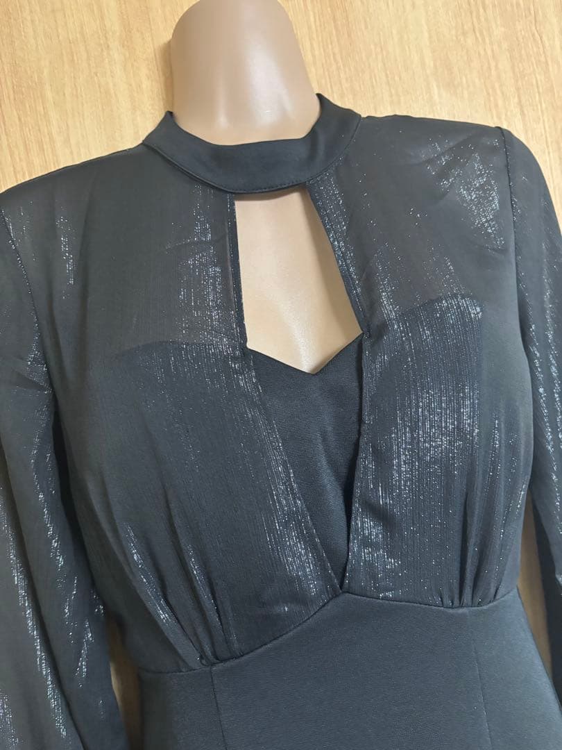 ラメシフォンスリーブ✖️ジップスリットミディドレスM