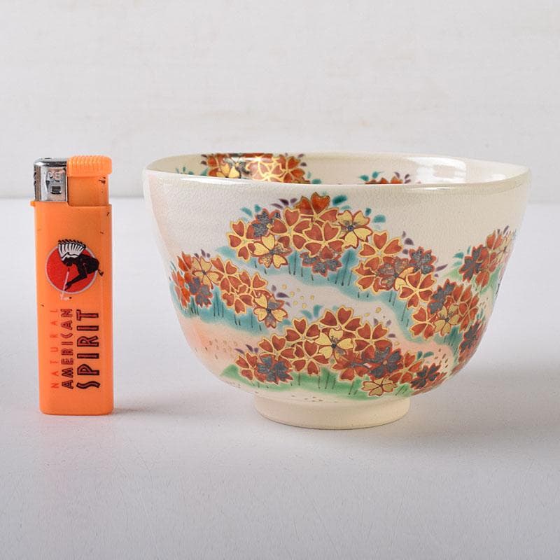 茶道具 京焼 東福窯 中村能久作 色絵 吉野山図 茶碗 共布共箱