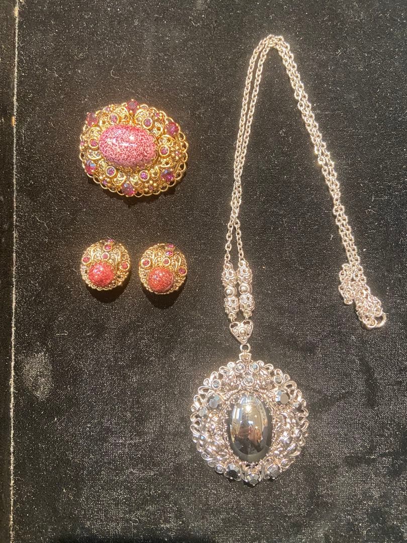 W.GERMANY 西ドイツ製3点ヴィンテージ イヤリング、ネックレス、ブローチ