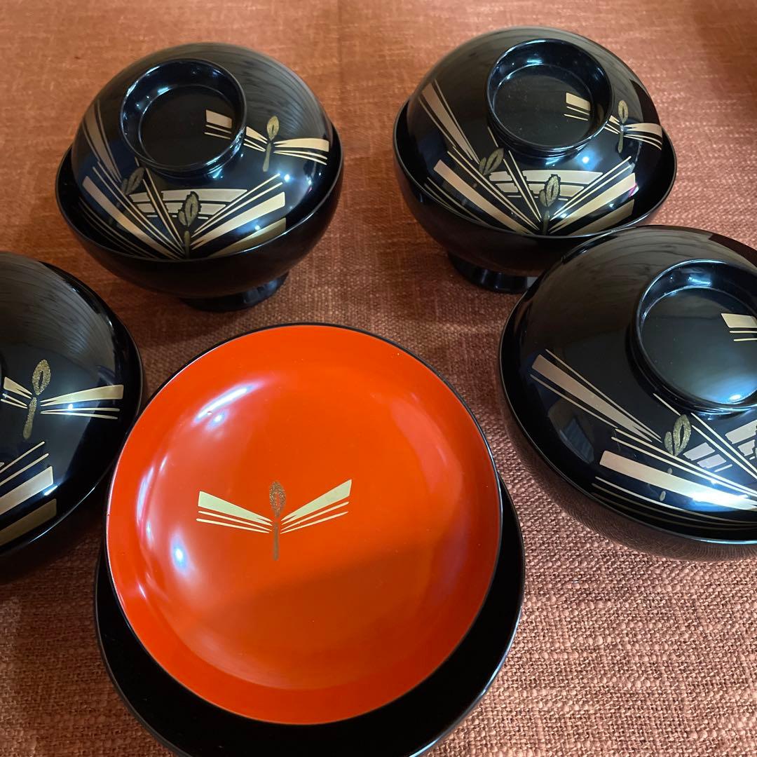 輪島塗木製 お椀 吸物椀 本金 骨董 時代蒔絵 5脚G53 輪島塗木製 お椀