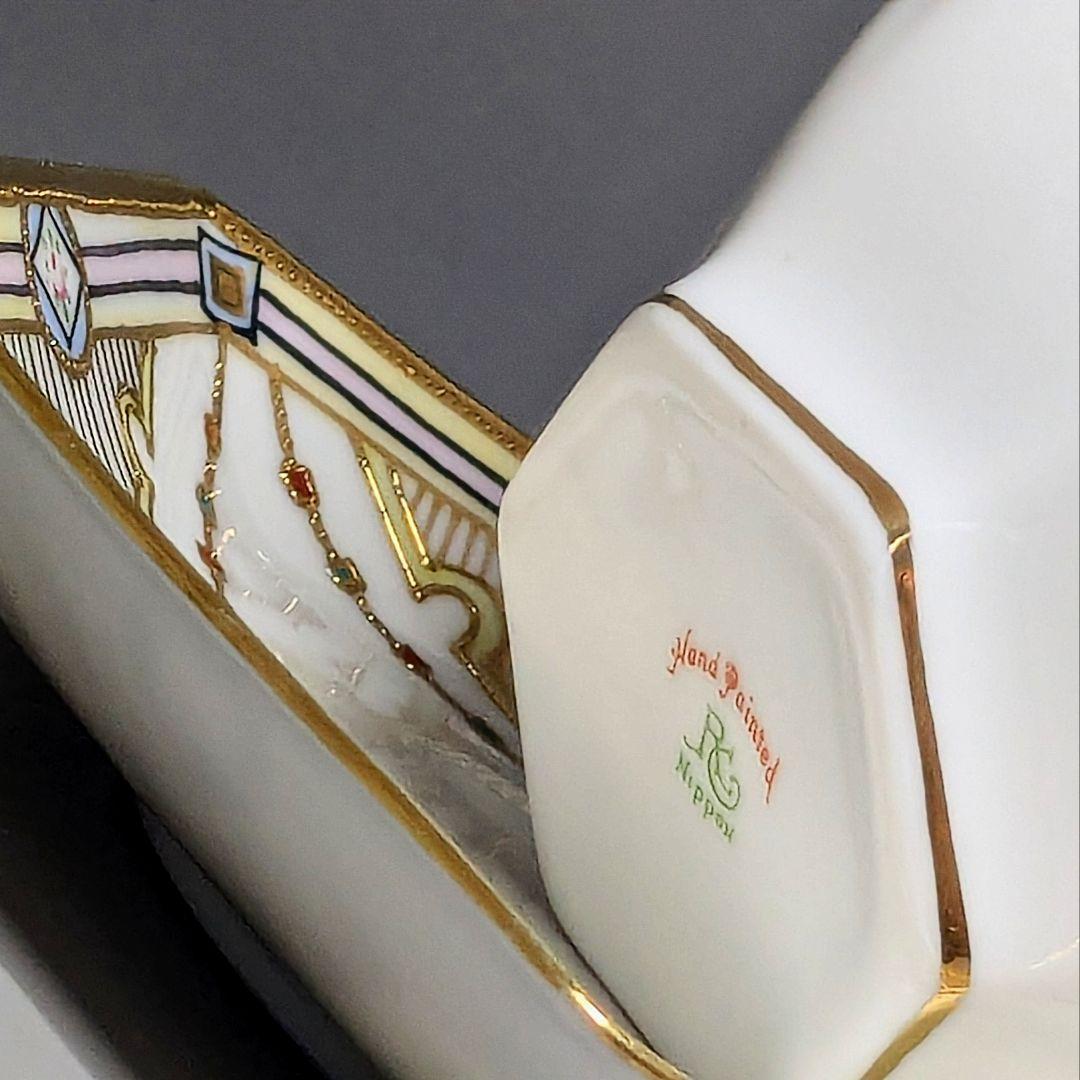 オールドノリタケ・金盛上陽刻薔薇柄 ガーランド装飾 ヘキサゴン