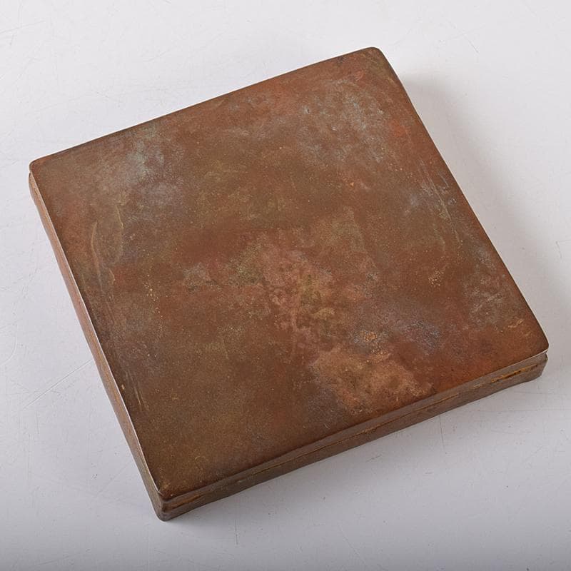 高岡銅器 須賀松園造 蝋型鋳銅 野菜文 四方皿 共布共箱