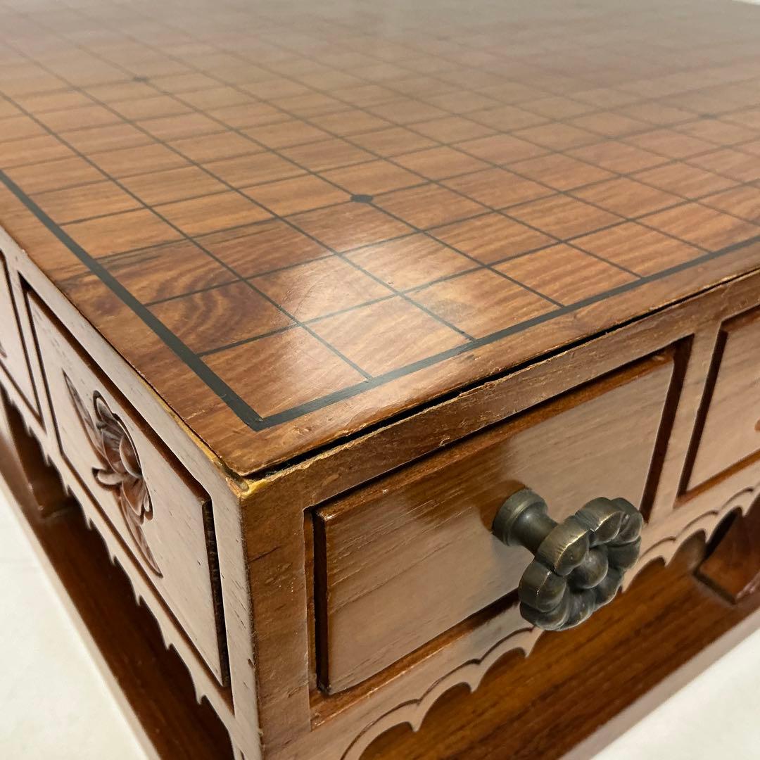 プロ　本格木製碁盤　彫刻装飾　引き出し　木製囲碁盤 引き出し付き 彫刻デザイン