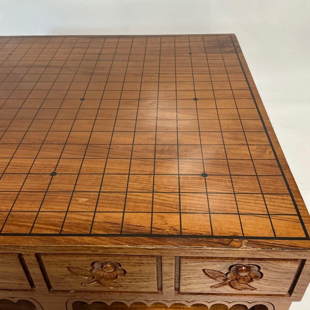 プロ　本格木製碁盤　彫刻装飾　引き出し　木製囲碁盤 引き出し付き 彫刻デザイン