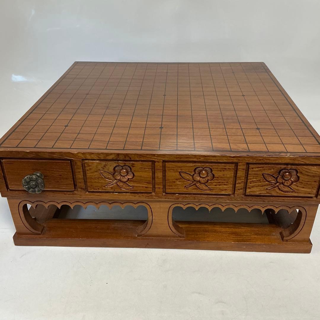 プロ　本格木製碁盤　彫刻装飾　引き出し　木製囲碁盤 引き出し付き 彫刻デザイン