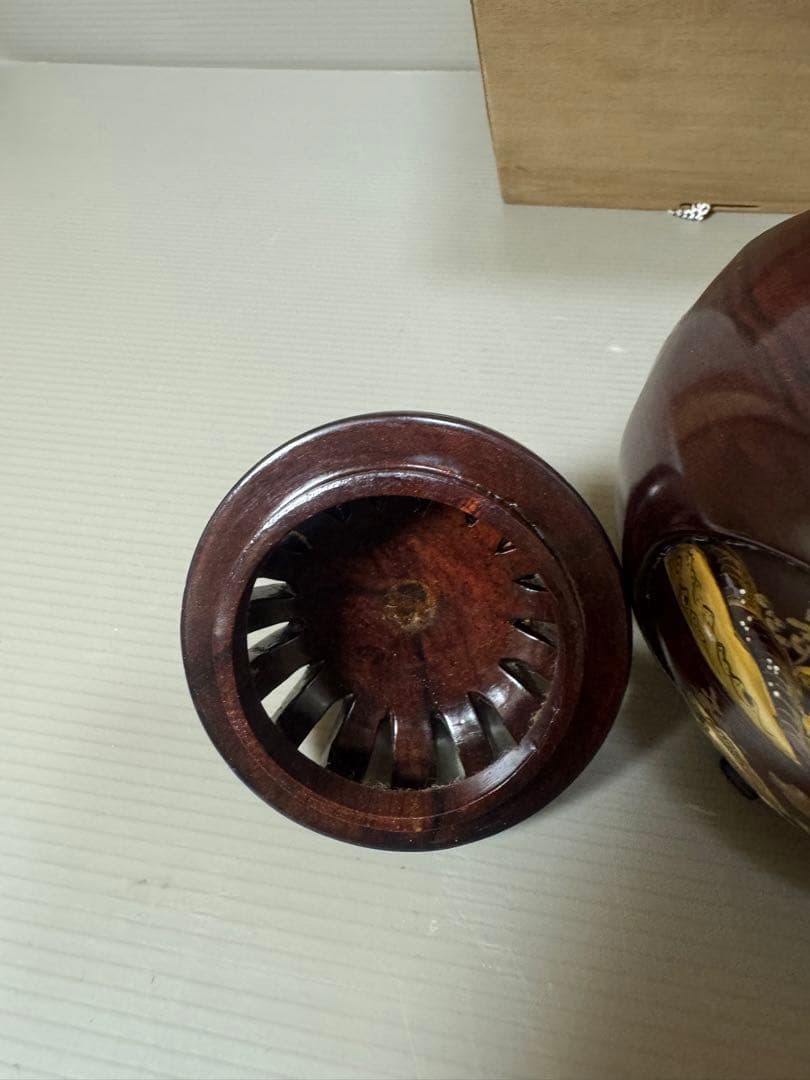 2164 雲龍作 本紫壇 金蒔絵 鳳凰 山水之図 香炉