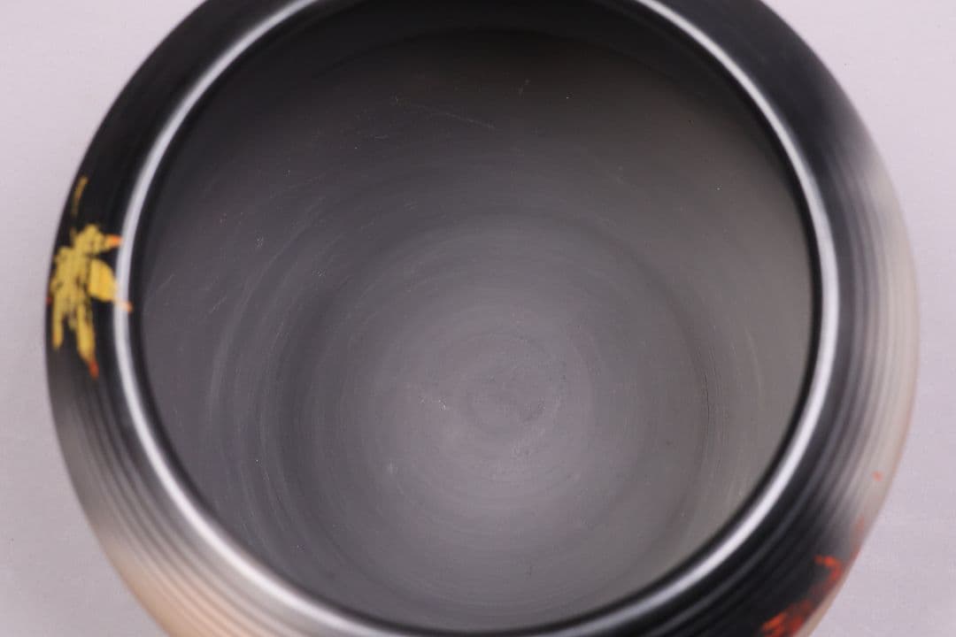 風炉師 加州 山崎宗元 雲華焼 糸目瓢 火鉢一対 紅葉 陶磁器【MA701