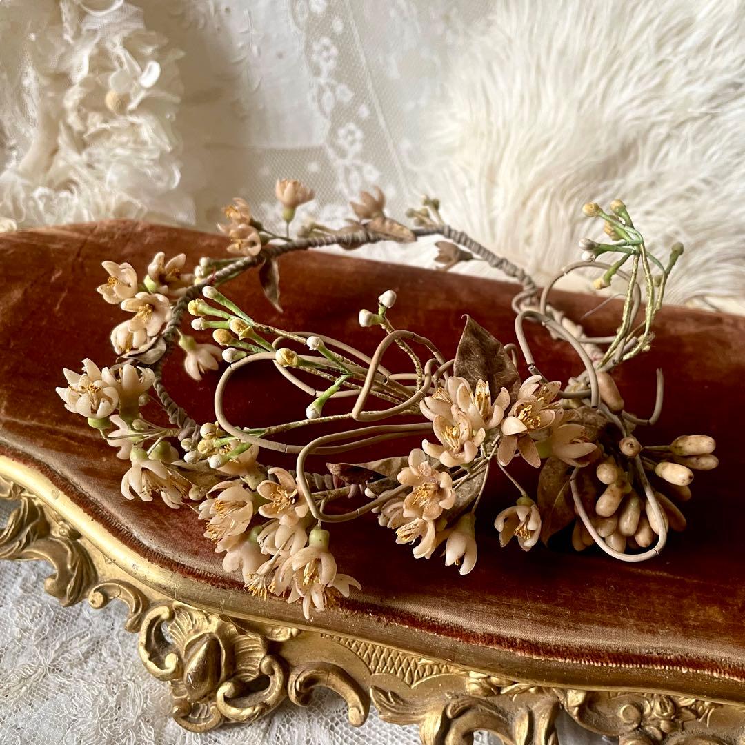 ワックスフラワーティアラ 花冠 ヘッドドレス マリアージュ フランス