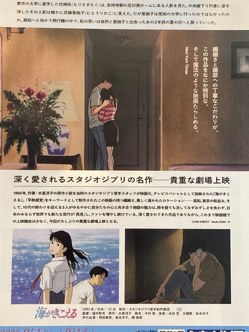 海がきこえる 氷室冴子 スタジオジブリ アニメ 映画 B5 チラシ 5枚 海