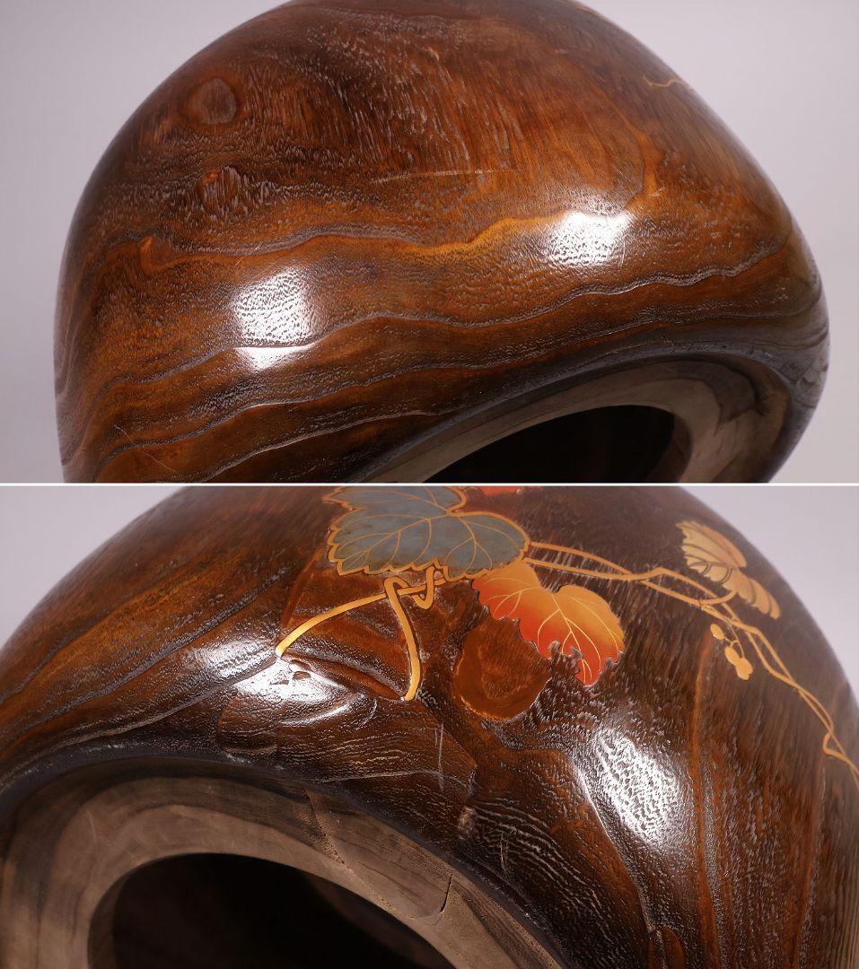 尺参 桐火鉢 金蒔絵 螺鈿細工 幅37.8cm 尺3 蔦 鳥 草【MB32】