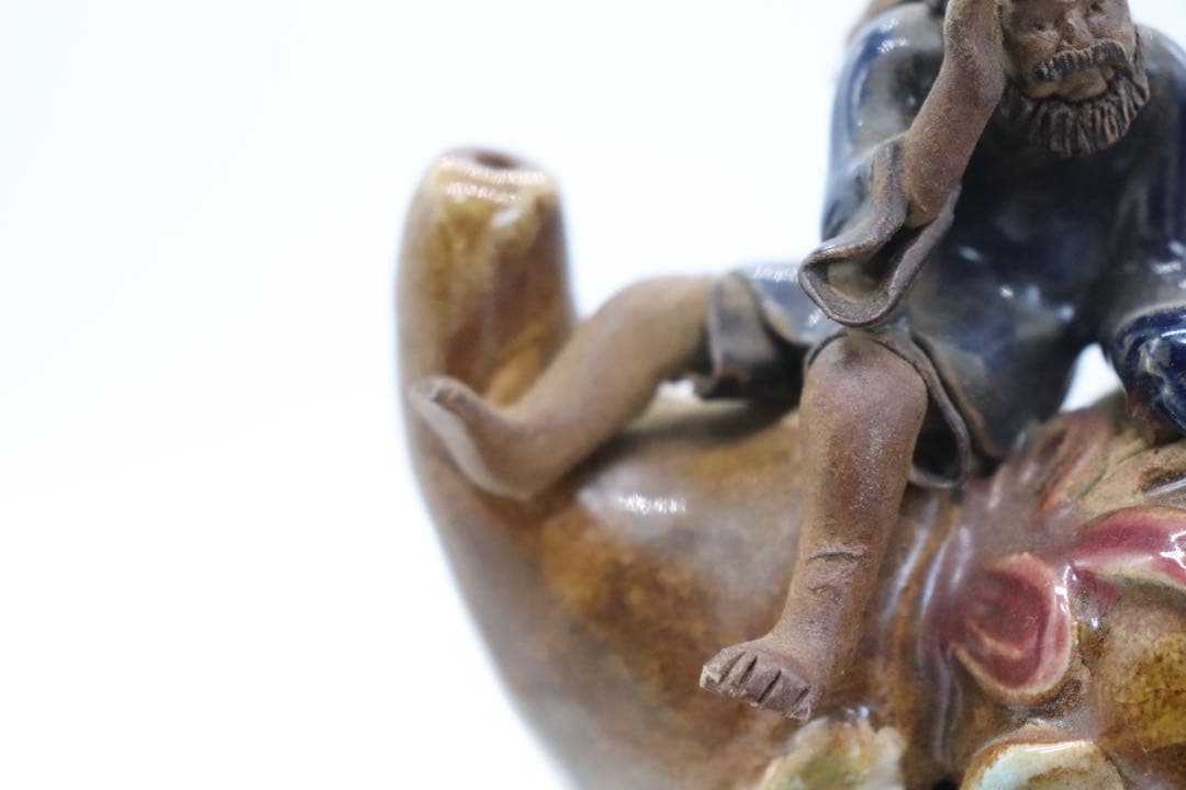 中国　石湾窯　瓢箪に乗っている人物　送料込み250326