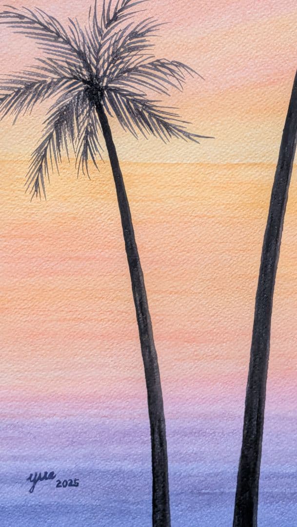 癒しの水彩画　南国の夕暮れ