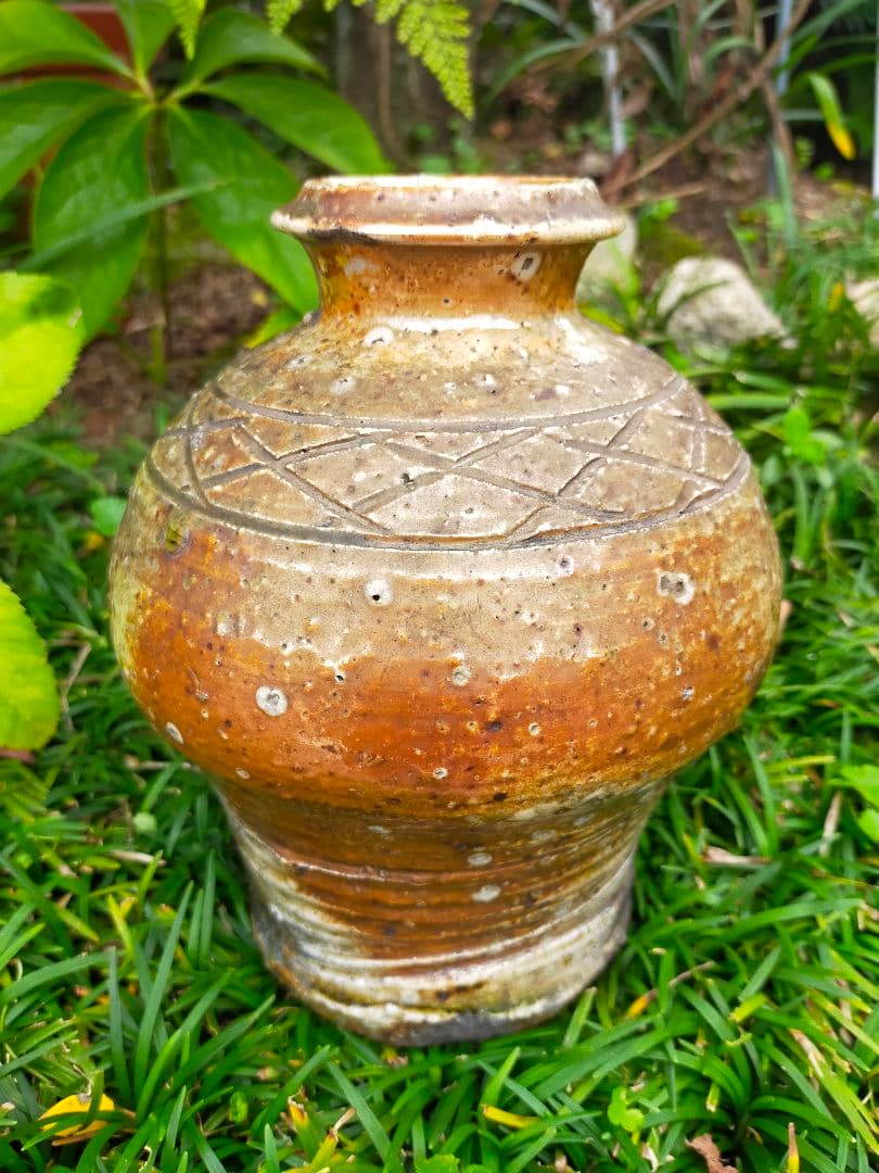 ♥信楽　檜垣文　花瓶　時代箱付き　壺　壷　骨董品