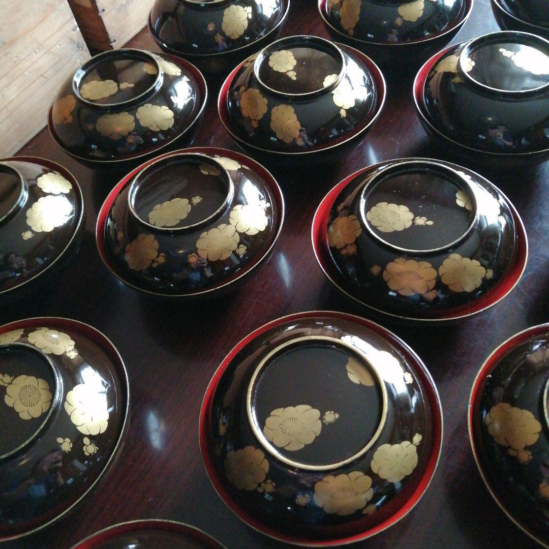 木製漆器　金彩梅紋蓋付椀　19客　13.5cm　寛政7年　【全て小カケあり】