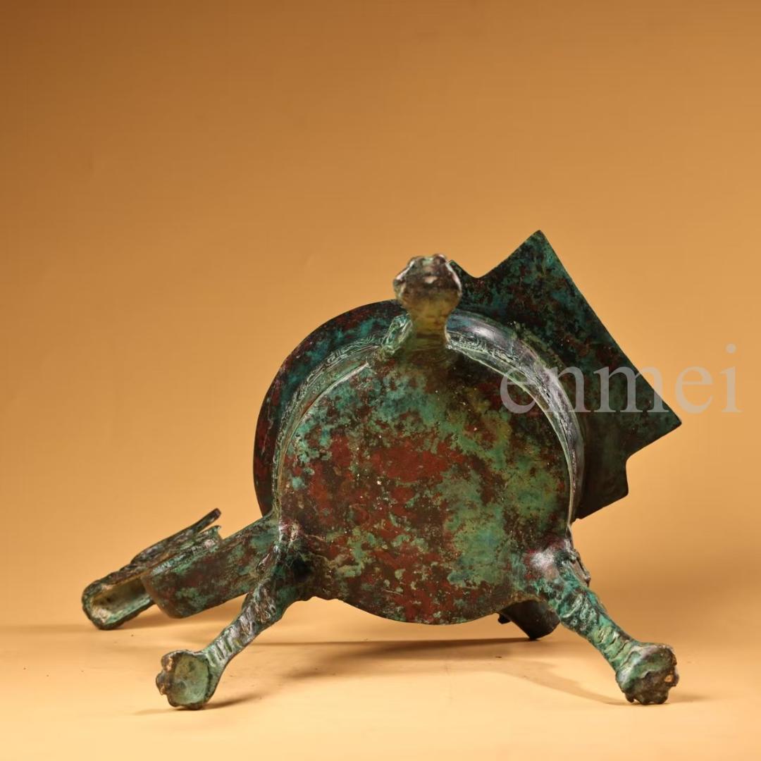 中国古美術・珍品旧藏・青銅器 龍頭杯 獣脚 中型 酒具・純銅製・